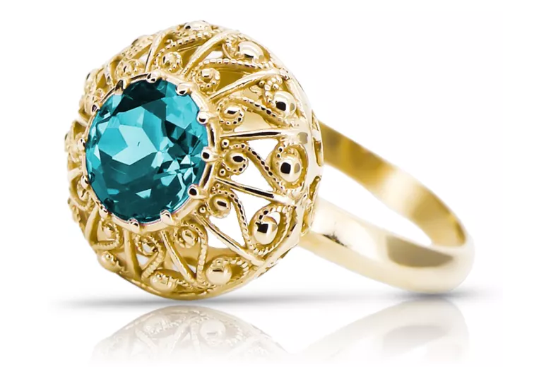 14K Yellow gold Aquamarine Ring Vintage craft vrc059y